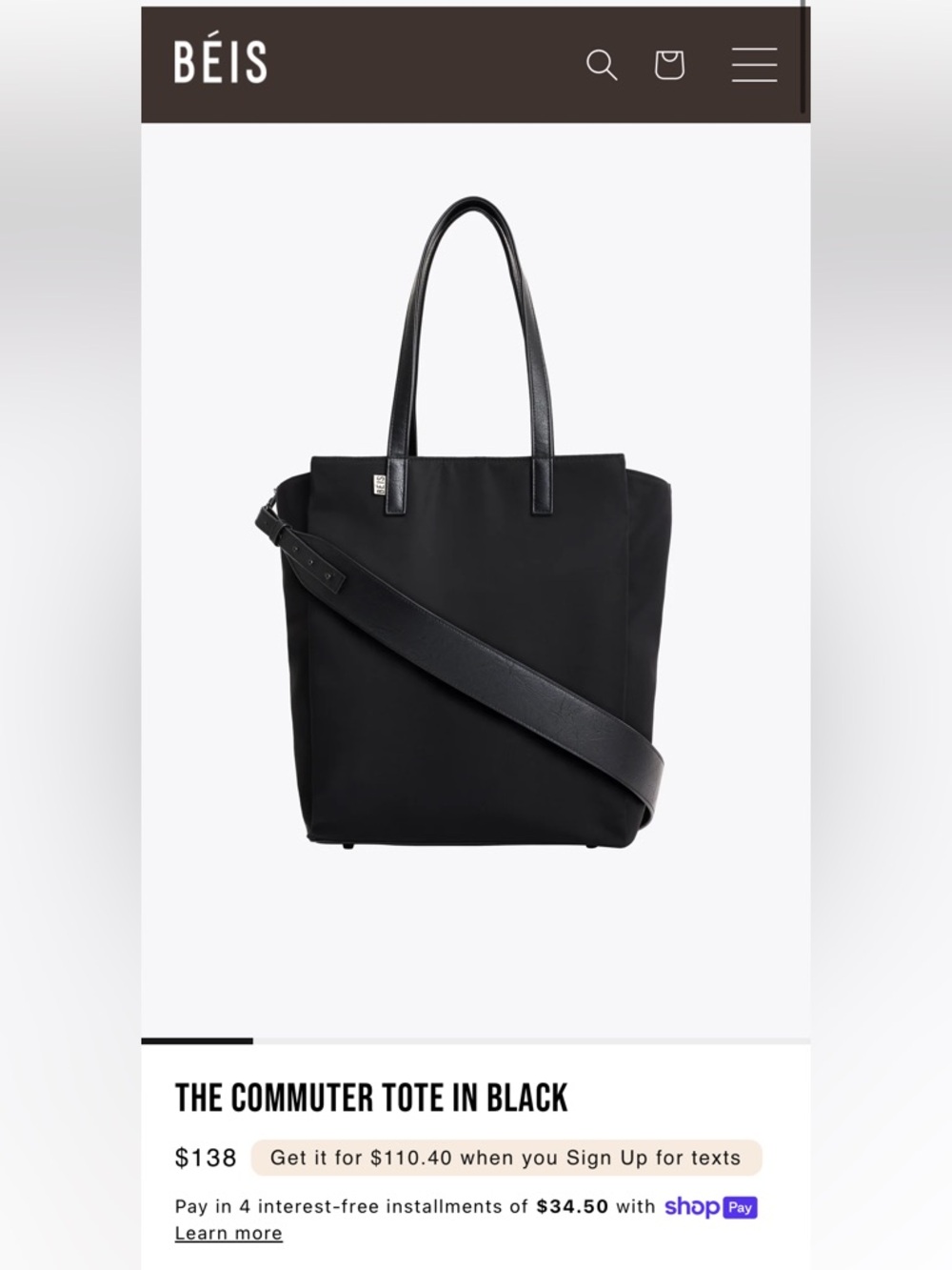 BÉIS The Commuter Tote in Black - Picture 5 of 7